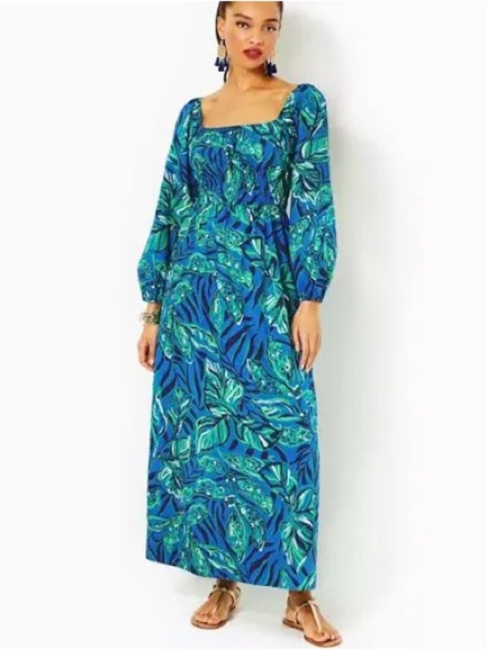 Lilly Pulitzer Lakira 3/4 Sleeve Cotton Maxi Dress Indigo Breeze Shady Gators